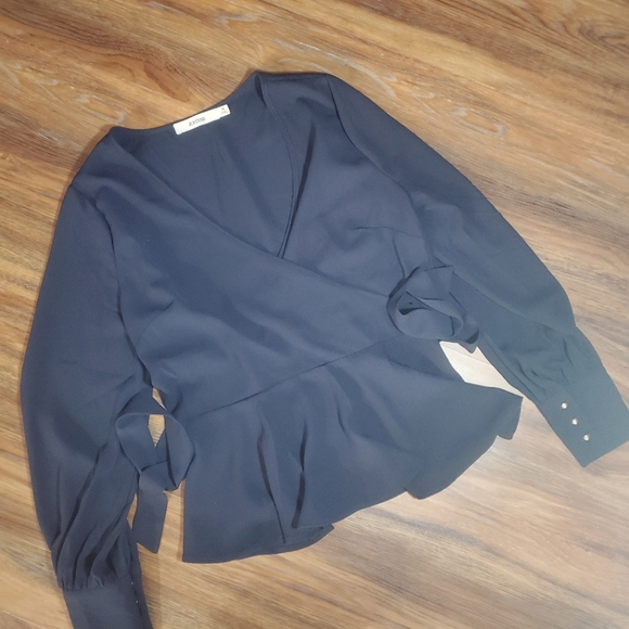 JustFab Tops - JustFab Navy Wrap Peplum Blouse